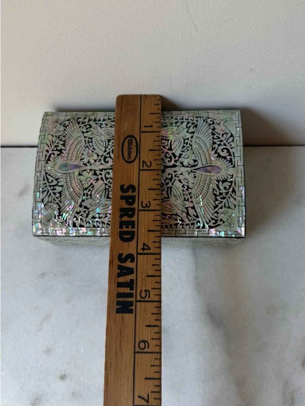 Mother of Pearl Jewelry Box: Crane Pattern Wood Storage